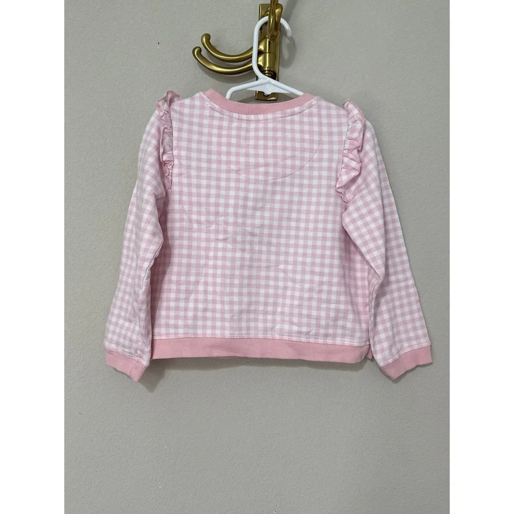 RuffleButts Sweatshirt Girls Size 5 Pink Gingham Vintage Santa Ruffle Shoulder